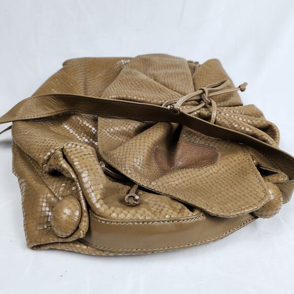 Carlos Falchi Vintage 70s/80s Tan Caramel Reptile Leather Butterfly Crossbody - Picture 3 of 10